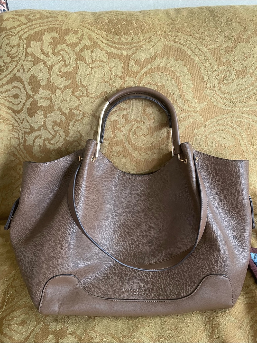Sondra Roberts Squared Brown Faux Leather Shoulder Bag Purse with Pouch.